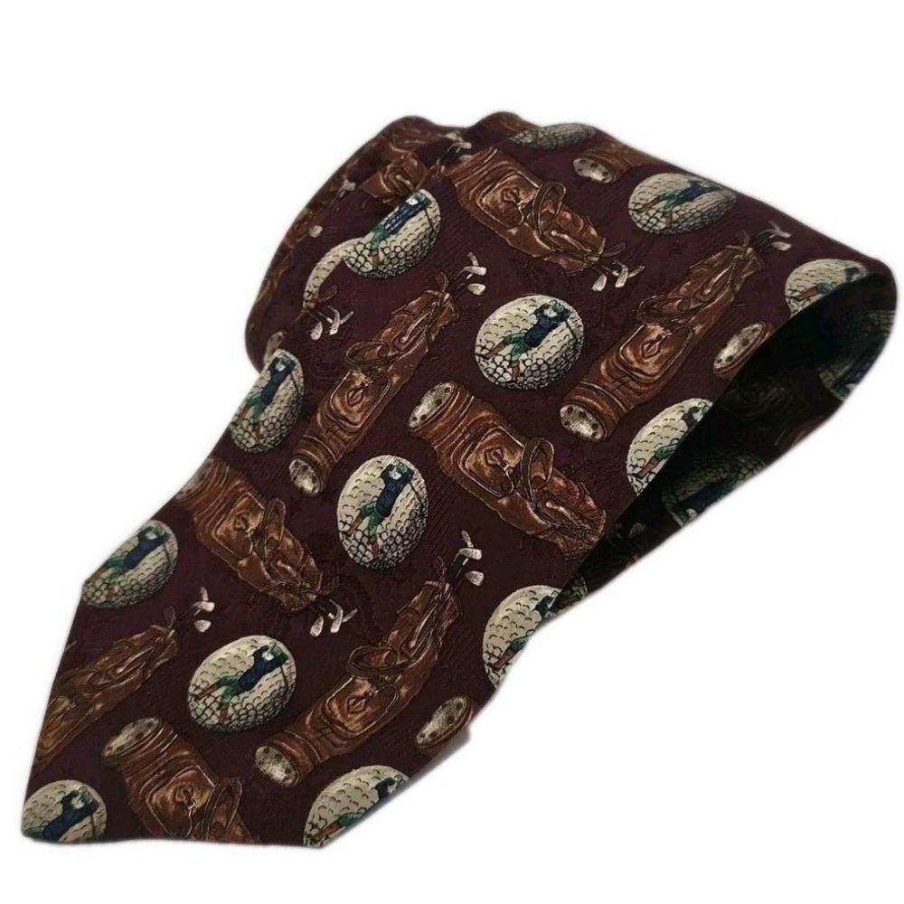 VTG Robert Talbott Necktie Mens Burgundy Golf Bag Silk Hand Sewn USA‎ Luxury Tie